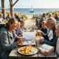 Preview: 20 Design-Servietten „Meeresbrise“ – Maritimes Aquarell mit Segelschiff & Dünen im Biergarten