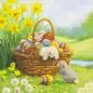 Mobile Preview: 20 napkins colorful Easter eggs with daffodils for Easter with funny rabbits 33cm as table decoration
