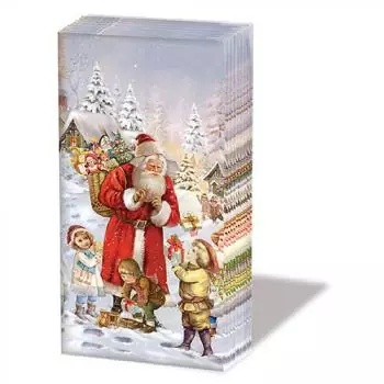 10 Taschentücher Weihnachten Nostalgie mit Kinder und Santa 1 Packung.