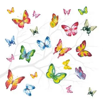 20 Servietten Fliegende Schmetterlinge in bunt Tieren für den Sommer 33cm