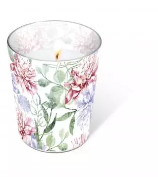 1 Glass Candle Pastel flowers Höhe 10 x Durchm 8,5 cm