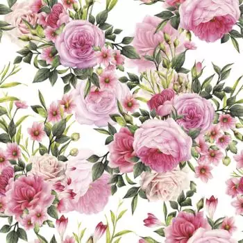 20 napkins rose branches with leaves and rose flowers 33cm