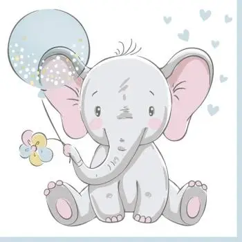 20 Servietten kleiner Elefant blau Junge Geburt Baby Party 33cm