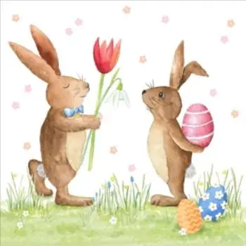 Oster Servietten mit verliebten Hasen & Tulpen – 20 Stück 33x33 cm | Oster Tischdeko