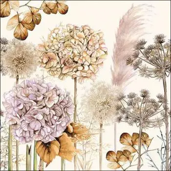 20 Servietten Blumen getrocknete Herbstblumen, Hortensien und Farne