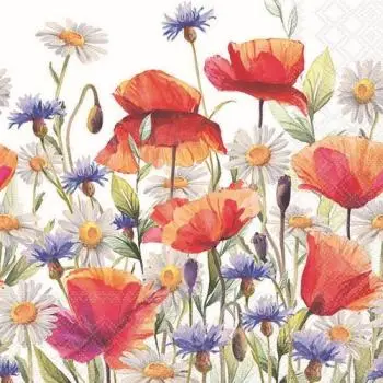 20 Servietten Blumen Mohnblumen und Kornblumen im Sommer als Tischdeko 33cm