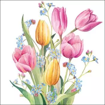 20 Servietten bunte Tulpen im Frühling in zarten Farben 33cm als Tischdeko