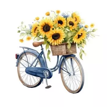 20 Servietten Fahrrad mit großem Korb gelben Sonnenblumen 33cm