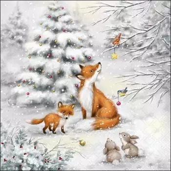 20 napkins fox and birds for Christmas in winter in the forest at the Christmas tree 33cm as table decoration