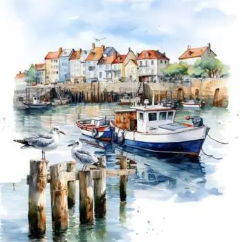 20 Servietten Hafen mit Fischerboot und Möven