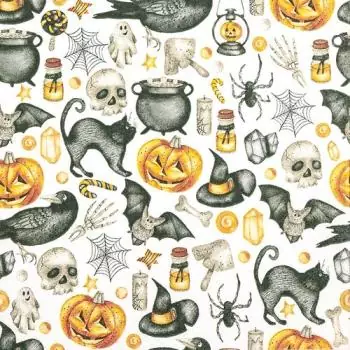 20 napkins Halloween with symbols pumpkin, bat, cat, raven and hat 33cm as table decoration