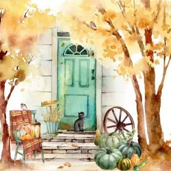 20 napkins autumn in watercolors with cat and pumpkin 33cm