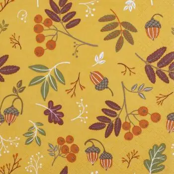 20 Servietten Herbst Kollektion in Orange mit Blüten und Eicheln – stimmungsvolle Tischdeko