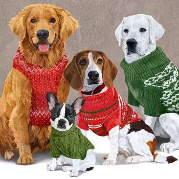20 napkins dogs in sweaters animals are funny for Christmas 33cm