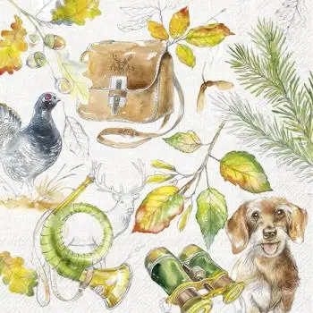 20 Servietten Jagdszenen – Herbst, Hund, Fernglas & Horn