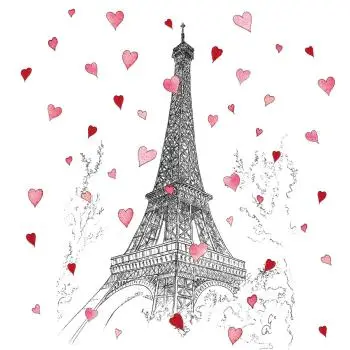 20 Servietten Liebe in Paris – Rote Herzen am Eiffelturm | Tischdeko 33x33 cm