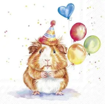 Servietten Geburtstag 20 Stück – Lustiges Meerschweinchen mit Luftballons