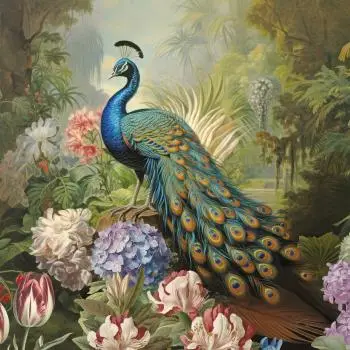 20 Servietten majestätischer Pfau in einer Welt voller Blumen – edle Tischdeko