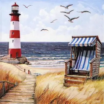 20 Servietten Maritim Strandkorb & Leuchtturm – Tischdeko Meer 33x33 cm