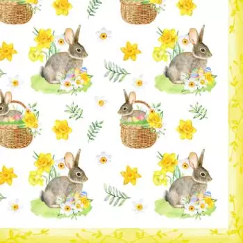 20 napkins Easter bunnies for Easter on a spring meadow with baskets and Easter eggs 33cm as table decorations