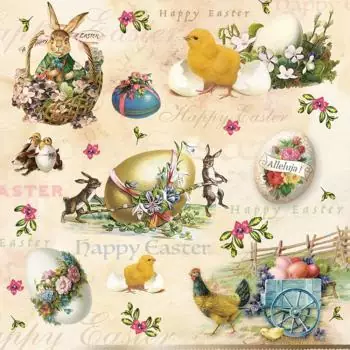 20 Easter napkins lots of animals bunny and chicks with Easter egg as table decoration 33cm vintage
