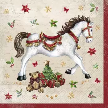 20 napkins horse and teddy with gifts on the Christmas tree for Christmas cream 33cm