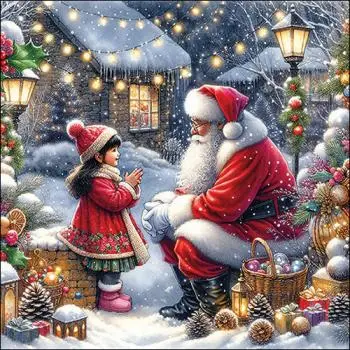 20 Servietten – Santa spricht mit Mädchen im Schnee