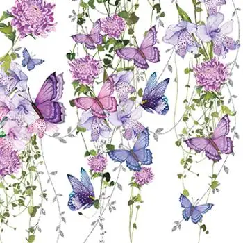 20 Servietten Schmetterlinge an bunten Blumenranken in blau als Tischdeko 33cm