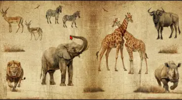 20 Servietten Afrika Tiere – Giraffen, Gnu, Nashorn, Löwe und Elefant  | Safari Tischdeko 33 cm