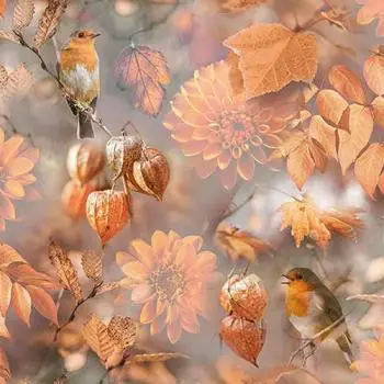20 Servietten Vögel in Herbstszene als farbenfrohe Tischdeko mit Blätter und Blüten 33cm