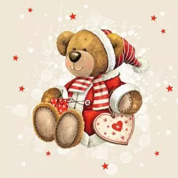 20 napkins Christmas teddy bear with heart and gift as table decoration 33cm