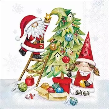 20 Napkins Christmas gnomes decorate the Christmas tree with balls 33cm as table decoration