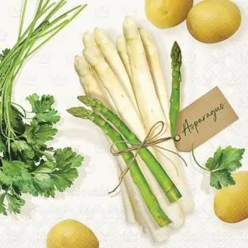 20 Servietten Weißer & Grüner Spargel Illustration 33x33cm – Perfekt zur Spargelsaison