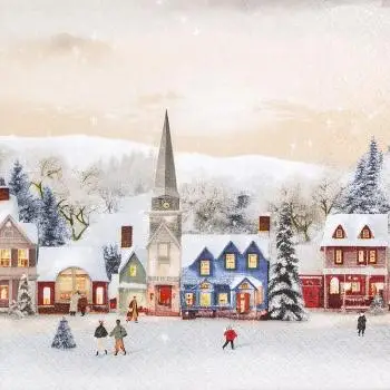20 Servietten Winter Wunderland malerische Kleinstadt im Schnee