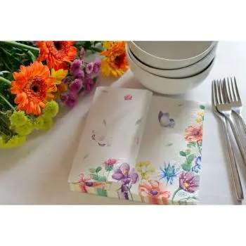 20 Servietten Sommerblumen mit Schmetterlingen – 33 cm – Dekorativ & bunt