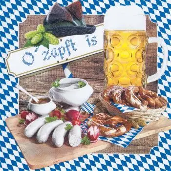 20 Servietten O zapft is Bayern Oktoberfest Raute 33cm