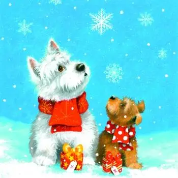 20 Servietten Weihnachten kleiner Hund Tiere Geschenke Schneeflocke 33cm