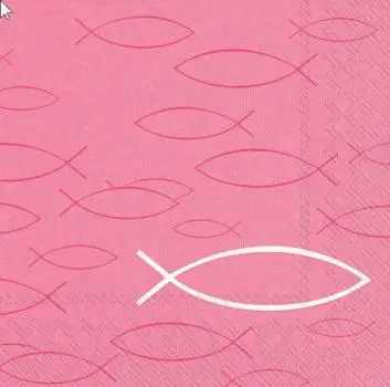 20 Lunch Servietten Kommunion Konfirmation Fische pink rosa Ichthys 33cm