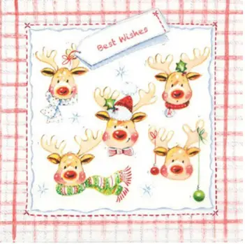 20 napkins elk Rudolph reindeer Christmas best wishes 33cm