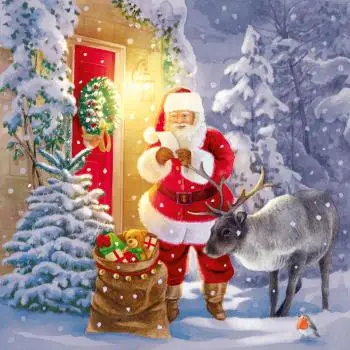 20 Servietten Santa im Schnee Rentier Weihnachten 33cm