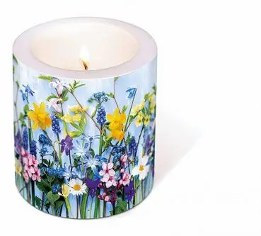 1 Candle Spring flowers Size d 9cm, h 10cm