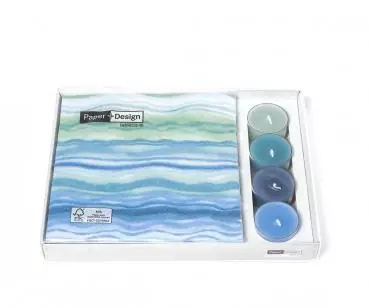 1 Combibox napkin and tea light Blue waves