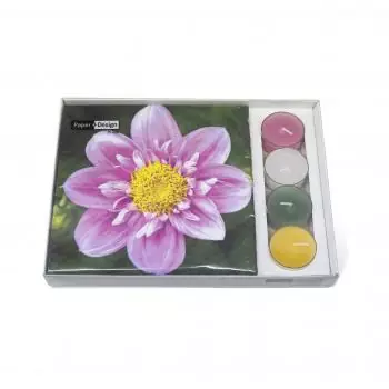 1 Combibox Co-Pack Pink flower 20 Servietten + 4x Teelichter