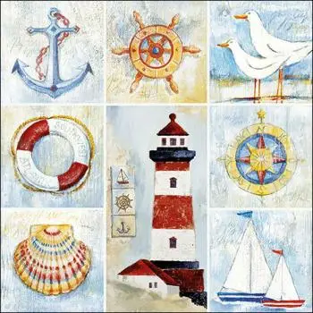 20 napkins maritime anchor lighthouse seagull shell 33cm