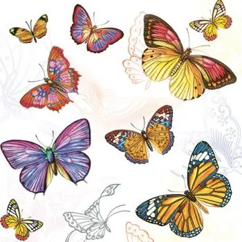 20 Servietten bunte Schmetterling gemalt 33cm