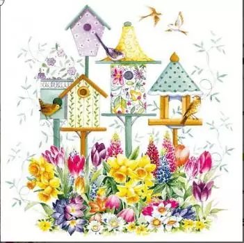 20 napkins flower bird house colorful spring garden 33cm