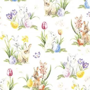 20 Servietten Blumenwiese mit Hasen zu Ostern 33cm