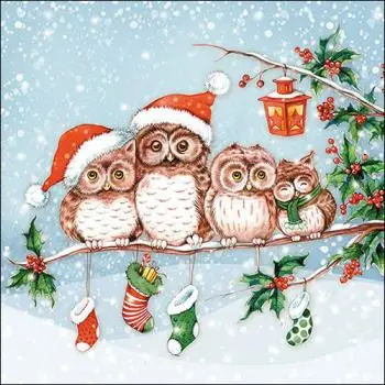 20 napkins owl family for Christmas in winter as a table decoration 33cm
