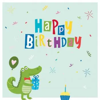 20 Servietten Geburtstag Happy Birthday | mit Krokodil und Mini Torte 33cm