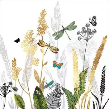 20 Servietten Gräser, Schmetterlinge und Libellen und das Gefühl von Sommer und Natur 33cm als Tischdeko